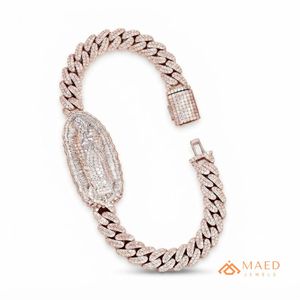 สร้อยข้อมือคิวบาลิงค์ทรงรีสีโรสโกลด์ประดับเพชรโมอิสซาไนต์ สร้อยข้อมือแฟชั่นสำหรับใส่ทุกวัน ของขวัญสไตล์มีอา - Product Image 1