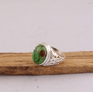 Vintage Green Copper <b>Turquoise</b> <b>Ring</b> 925 Sterling Silver Antique Style Victorian Design Green Gemstone <b>Ring</b> for Women Artisan - Product Image 6