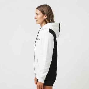 Sweat-shirt à capuche pour femme, color-block blanc et noir, manches longues, en coton, avec poches, logo sur le devant, style décontracté, pour l'automne - Product Image 5