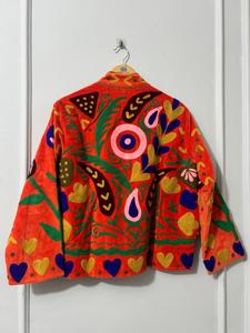 Handmade Knitted Suzani Embroidered Bomber <b>Jacket</b> Women Boho Vintage Ethnic Floral Velvet Reversible Colorful Statement Wear - Product Image 3