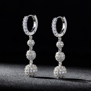 Pendientes de Plata con Moissanita, Engaste de Garras, Corte Brillante, Piedras Pavé, Diseño Geométrico de Tres Bolas, Plata 925, Lujo Unisex, GRA - Product Image 5