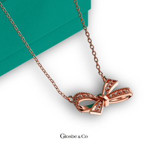 Collar de Oro Amarillo para Mujer con Diamante Natural Redondo ''Bow Bell'' de Glosbe & Co, Corte Brillante, Joyería de Vietnam, Diseño Elegante - Product Image 1