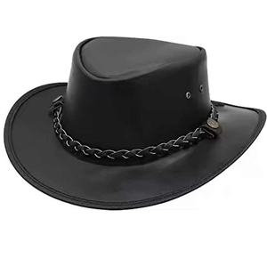 Leather Cowboy <b>Hat</b> Unisex Black Wide Brim Outdoor Casual Spring <b>Summer</b> 56-58CM - Product Image 1