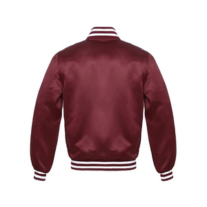 Men's Maroon Varsity Jacket Solid Color Polyester Satin Lining Turn-<b>down</b> Collar Regular Fit Casual Autumn Wear - Product Image 6