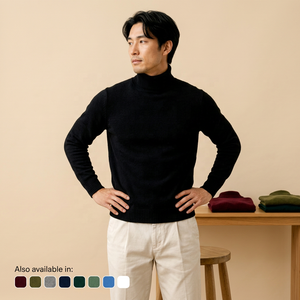 Pull col roulé unisexe 100 % laine, tricoté, couleur unie, pour l'hiver, manches longues, coupe classique, anti-boulochage, lot en gros - Product Image 1