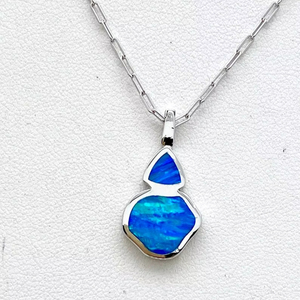 Reversible Sterling Silver Opal Necklace Blue White Stone Pendant Double Sided Jewelry Women Gift Wholesale - Product Image 1