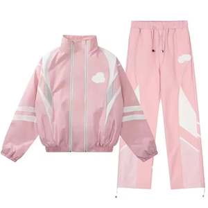 Custom Men <b>Silver</b> Windbreaker <b>Jacket</b> Wide Leg Pants Set Retro Sport Panel Full Zip Streetwear Two Piece Casual Tracksuit Outfit - Product Image 6