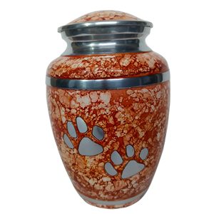 Urna con acabado brillante para cremación de mascotas con estampado de pata para cenizas en color rojo y dorado para perros y gatos Urna para cenizas - Product Image 2