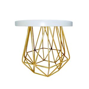 Base para Pastel Geométrica de Aluminio, Redonda, Blanca con Base Dorada, 28 x 20 cm, Pedestal para Exhibición de Postres para Bodas y Fiestas - Product Image 1