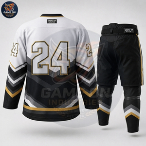 Private Lable Oem Odm Low Moq Breathable Team Sportswear Sublimation Design Custom Black White Gold Ice Hockey Uniform Sets - Product Image 3