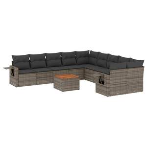 Conjunto de Sofá de Jardín de Ratán PE Gris con Patas Ajustables Grandes - Product Image 2