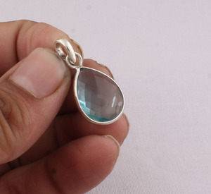 Colgante de Plata de Ley 925 con Topacio Azul Vintage, Piedra Preciosa Natural de Topacio Azul Cielo, Joyería de Plata Hecha a Mano, Piedra de Diciembre - Product Image 3