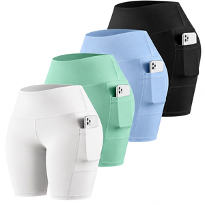 Shorts de Compresión de Cintura Alta para Mujer, con Bolsillos, Transpirables, Bordados, de Secado Rápido, Ajuste Deportivo, Color Sólido, Tejido de Punto, Spandex, Poliéster - Product Image 2