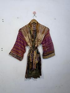 Bata de seda pura estilo bohemio con efecto tie-dye, kimono corto para mujer, talla única, kimono de verano para mujer - Product Image 6