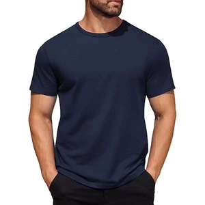 Camiseta Casual de Punto para Hombre, Cuello Redondo, Manga Corta, Corte Regular, Color Azul Sólido, Estilo Liso - Product Image 4