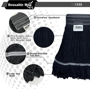 Balai à poussière en coton robuste pour usage commercial |   Serpillère plate industrielle |   Mini serpillière Kentucky |   Serpillère pour nettoyer les sols secs et mouillés |   Réutilisable - Product Image 5