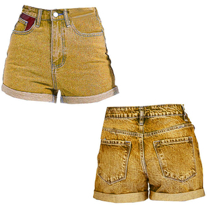 Women Pleated High Waisted Denim Shorts Summer Casual Folded Hem Jean Shorts Loose Wide Leg Washed Cotton Pants - Product Image 2