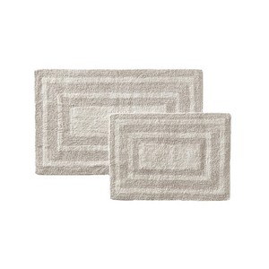 Classic Striped Cotton Bath <b>Mats</b> <b>Set</b> of 2 Rectangle Non-Slip Rubber Backing Machine Washable Medium Thickness - Product Image 4