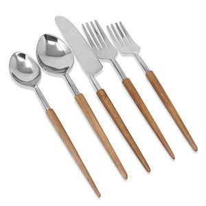 Magnifique ensemble de couverts en métal avec manche en bois, combinaison de matériaux naturels offrant une présentation élégante - Product Image 6