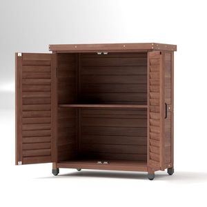 Banco da Giardinaggio per Esterni con Armadietto Portaoggetti, Piano in Metallo, Postazione di Lavoro in Legno 31x17x36 Caffè 31x17x36 - Product Image 4