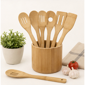 Ensemble d'ustensiles de cuisine 5 pièces en bois naturel, cuillères et spatules de cuisson, ensemble d'ustensiles de cuisine avec logo personnalisé pour les restaurants et la maison - Product Image 2