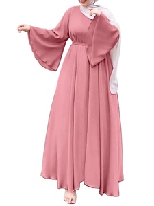 2025 estilo Dubái Color sólido gasa Abaya para mujeres con cinturón de corbata verano transpirable ecológico capilla tren vestido musulmán - Product Image 3