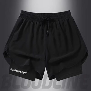 Pantalones Cortos Deportivos BLOODLINE para Hombre, Negros, con Cordón, Logotipo Estampado por Transferencia Térmica, Cintura Media, Transpirables, de Punto - Product Image 2