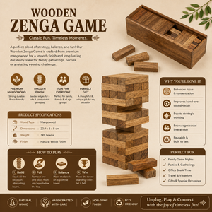 Wooden Zenga Block <b>Stacking</b> Game | Mangowood Handcrafted Tower Game Set with Storage <b>Box</b> | Classic Family Party Balance Game - Product Image 5