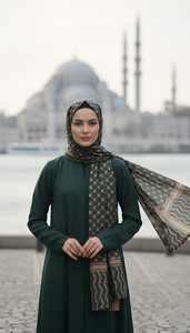 Women Plus Size Long Sleeve Floor Length Modest Abaya Solid Color Loose Fit All Seasons with Geometric Print Scarf - Product Image 2