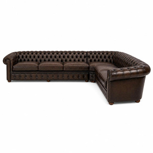 L Shape Tufted Sectional <b>Sofa</b> with Rolled Arms Nailhead Trim in Top Grain Leather Ideal for Luxury Living Room Furniture Setups - Product Image 2