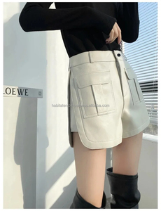 Women Clothing Short Maker Custom Manufacture Real Lambskin Wide Leg <b>Sexy</b> Half <b>Pants</b> Booty White Shorts - Product Image 2