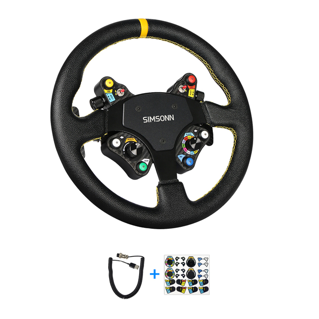 SIMSONN Carbon Fiber Sim Racing Steering Wheel USB Wired PC Gaming Wheel with LED Buttons and Paddle Shifter