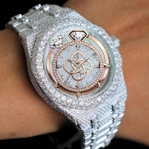 Montre de luxe Hip Hop en moissanite pour homme, ton or rose, acier inoxydable, logo personnalisé - Product Image 2
