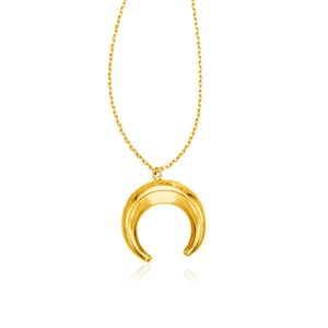 Collana con Ciondolo in Oro Giallo 14k, Motivo Luna Bombata, Lunghezza 17 Pollici - Product Image 1