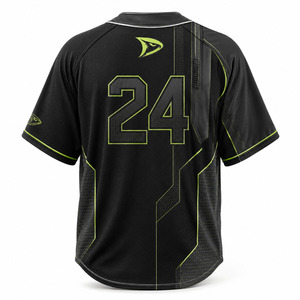 Maillot de baseball noir pour homme, manches courtes, en mesh respirant, anti-bactérien, logo brodé, fermeture boutonnée, coupe classique, sport - Product Image 2