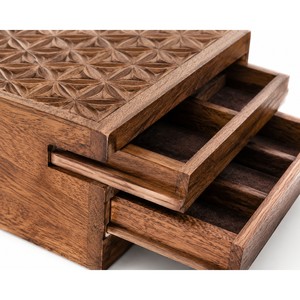 Mango Wood Jewelry Organizer Box - Handcrafted Sliding Trays Wholesale - Product Image 2