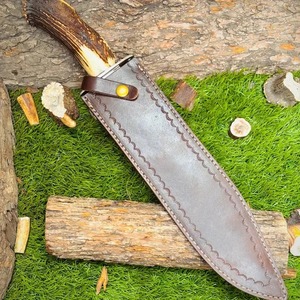 Couteau de camping Bowie en acier inoxydable de qualité industrielle, fait main, avec manche en corne et étui en cuir - Product Image 6