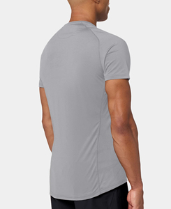 T-shirt de compression gris à col ras du cou et manches courtes pour homme, haute performance, respirant, séchage rapide, couleur unie, coupe classique, idéal pour le yoga - Product Image 2