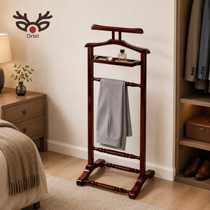 Solid Wood Traditional Floor Hanger Valet Rack Trouser <b>Bar</b> Tie <b>Bar</b> Shoe Rack Walnut Adjustable Living Room Bedroom Hotel Coat - Product Image 4