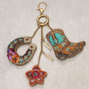 Unique Floral Embroidery Beaded Keychain Handmade Artisan Craft Decorative <b>Key</b> <b>Ring</b> and <b>Bag</b> Pendant - Product Image 1