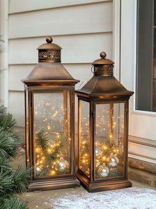 Luxury Metal Candle <b>Lantern</b> <b>Set</b> Decorative Tabletop <b>Lanterns</b> with Glass Panels Modern Home Decor - Product Image 4