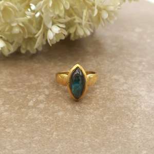Vintage Marquise Labradorite Brass 14K Gold Plated Scalloped Infinity Band Bezel Set Customized Boho Hippie Daily Wear <b>Ring</b> - Product Image 1