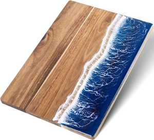 Square Acacia <b>Wood</b> Chopping Block with Blue Resin Inlay Anti-Slip Design Foldable Non-Toxic Dishwasher Safe Single Piece Package - Product Image 2