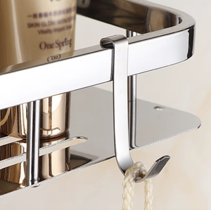 2 Piece 40cm <b>Wall</b> Mounted Bathroom <b>Shelf</b> Shower Caddy Stainless Steel <b>Corner</b> Storage Rack with Towel Bar - Product Image 3
