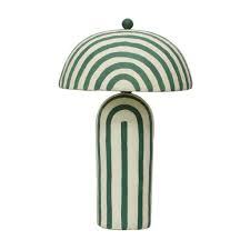 Modern Mushroom Ceramic <b>Table</b> <b>Lamp</b> Green Striped <b>Shade</b> LED Bedside Light - Product Image 1