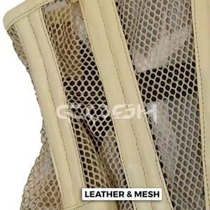 Corset léger en maille beige avec garnitures en cuir et baleines - Product Image 4