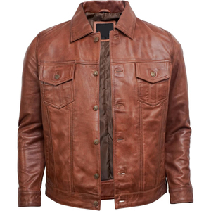 Men's Vintage Autumn <b>Leather</b> <b>Jacket</b> with Premium Finish Strong Stitching Zipper Closure OEM Service for <b>Long</b>-Term Use - Product Image 1