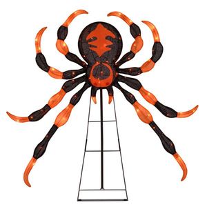 Decorazione di Halloween a Forma di Ragno da 52 Pollici Resistente alle Intemperie con 80 Luci LED, Supporto Robusto in Metallo e Tessuto, Grande Ornamento da Esterno - Product Image 1