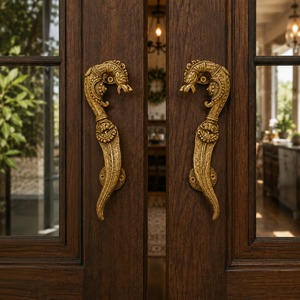 Poignée de porte SHUBHAM moderne en laiton, faite à la main, style Art Déco, géométrique, bouton-poussoir, couleur kaki foncé, quincaillerie de mobilier, entrée, extérieur - Product Image 4