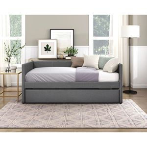 Daybed in tessuto grigio scuro con Trundle moderni mobili per la casa 1 pz telaio in legno letto - Product Image 1
